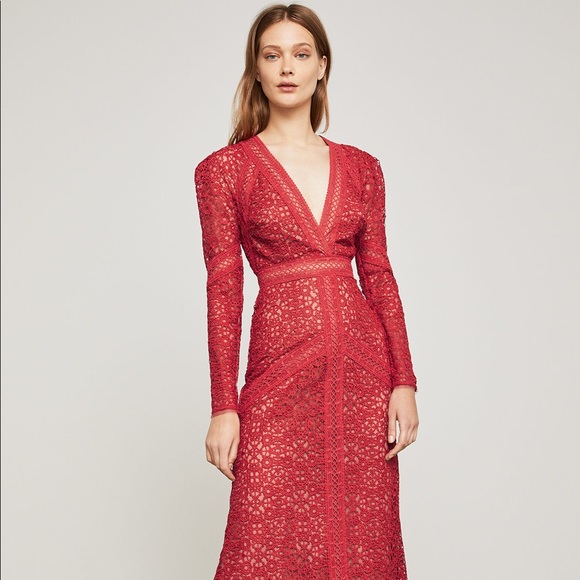 BCBGMaxAzria Dresses & Skirts - BCBG MaxAzria Red Mosaic Lace Dress